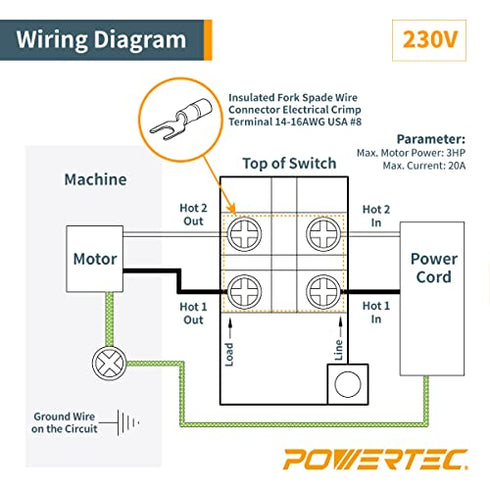 POWERTEC 71007 110 V to 220V Paddle Switch for Power Tools fits Table Saw, Router Table, Drill Press, Bench Saw, Band Saw